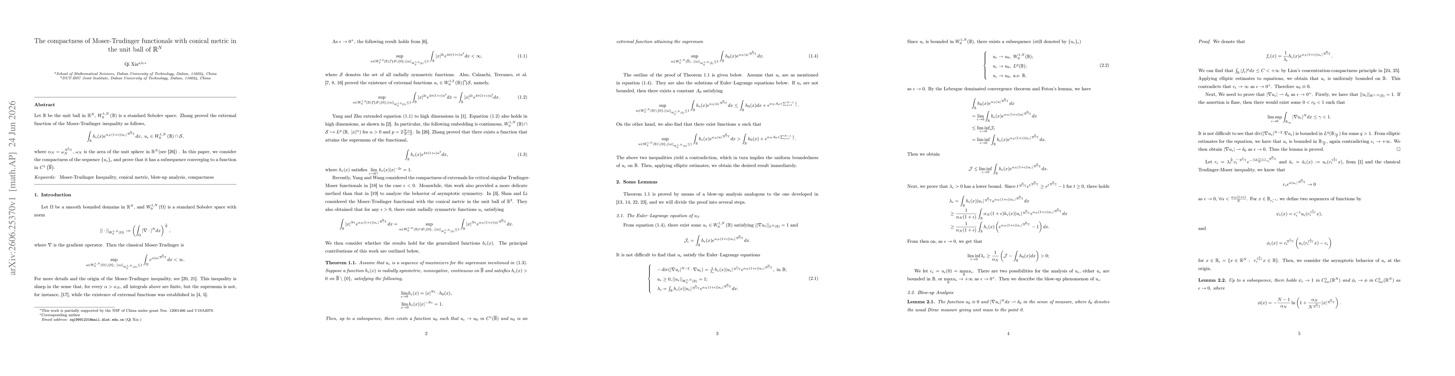 Thumbnail for The compactness of Moser-Trudinger functionals with conical metric in the unit ball of $\mathbb{R}^N$