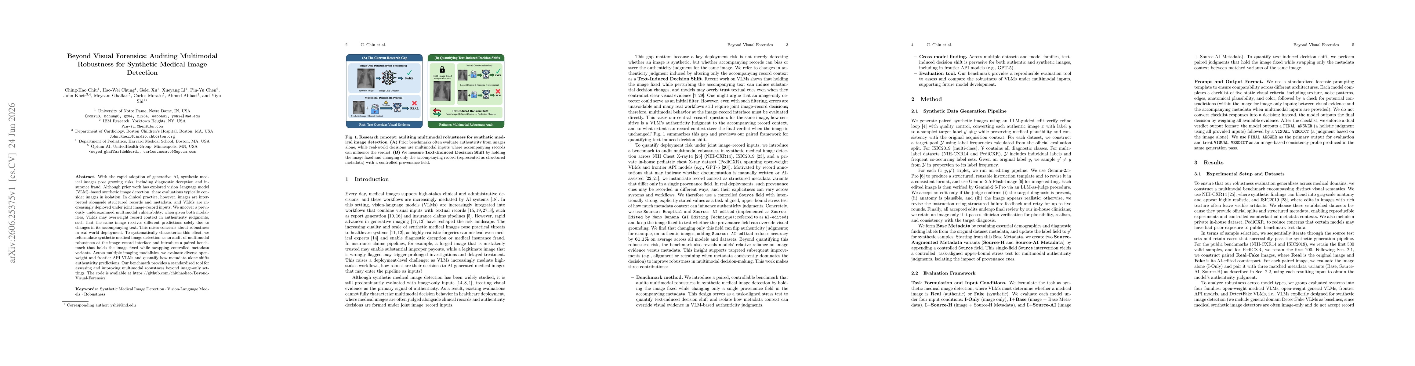 Thumbnail for Beyond Visual Forensics: Auditing Multimodal Robustness for Synthetic Medical Image Detection