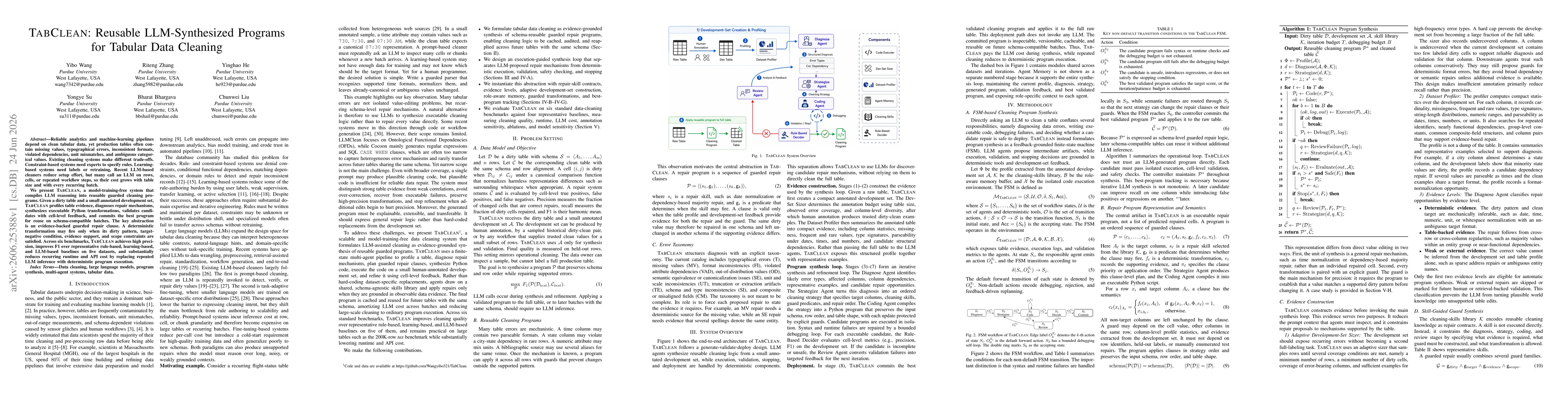 Thumbnail for TabClean: Reusable LLM-Synthesized Programs for Tabular Data Cleaning
