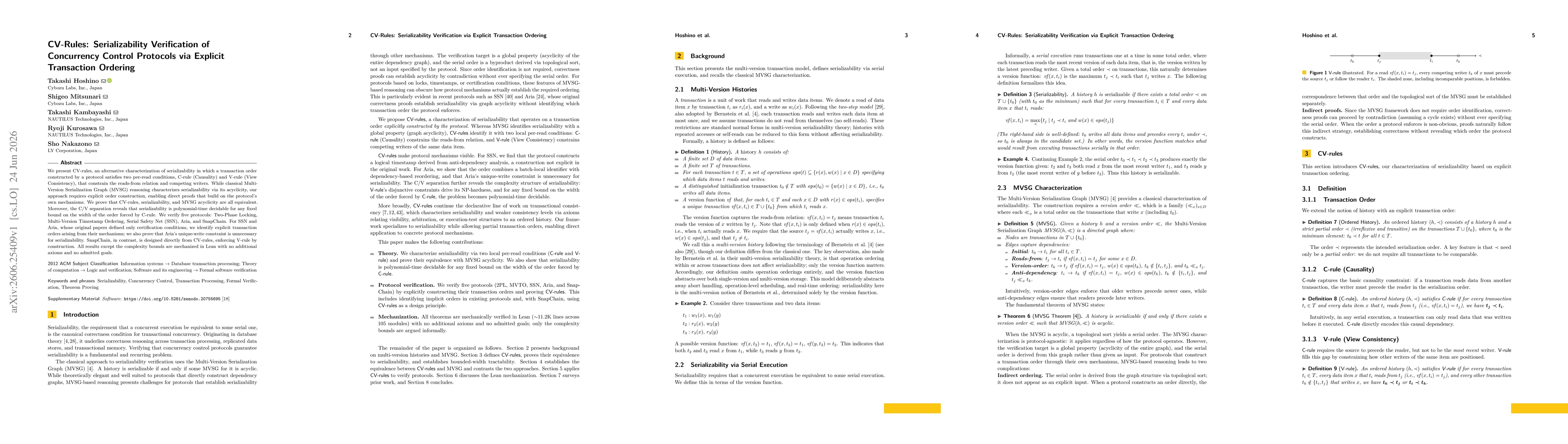 Thumbnail for CV-Rules: Serializability Verification of Concurrency Control Protocols via Explicit Transaction Ordering
