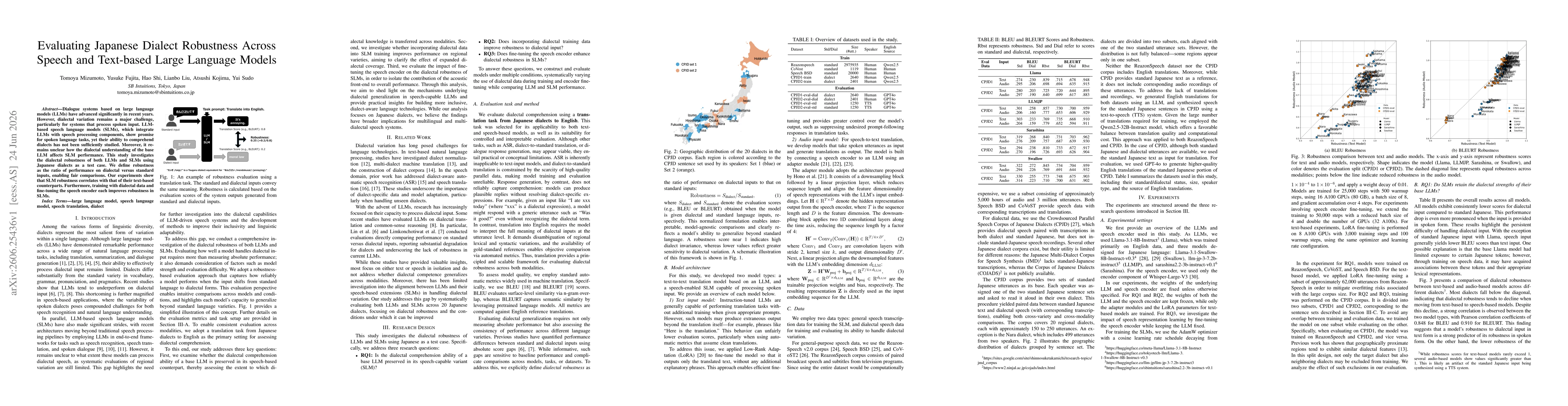 Thumbnail for Evaluating Japanese Dialect Robustness Across Speech and Text-based Large Language Models