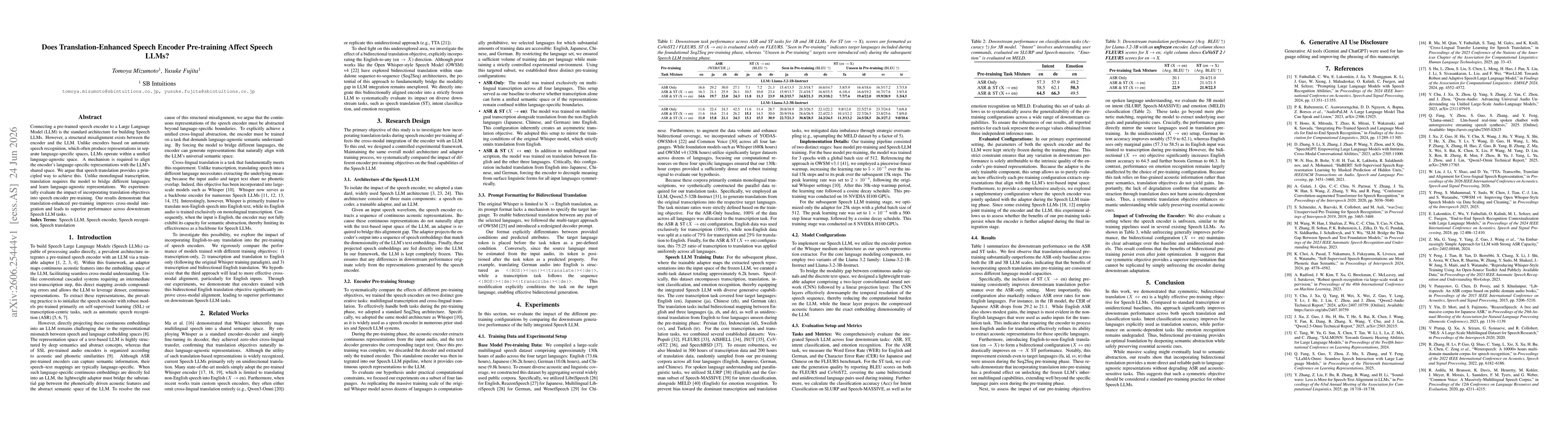 Thumbnail for Does Translation-Enhanced Speech Encoder Pre-training Affect Speech LLMs?