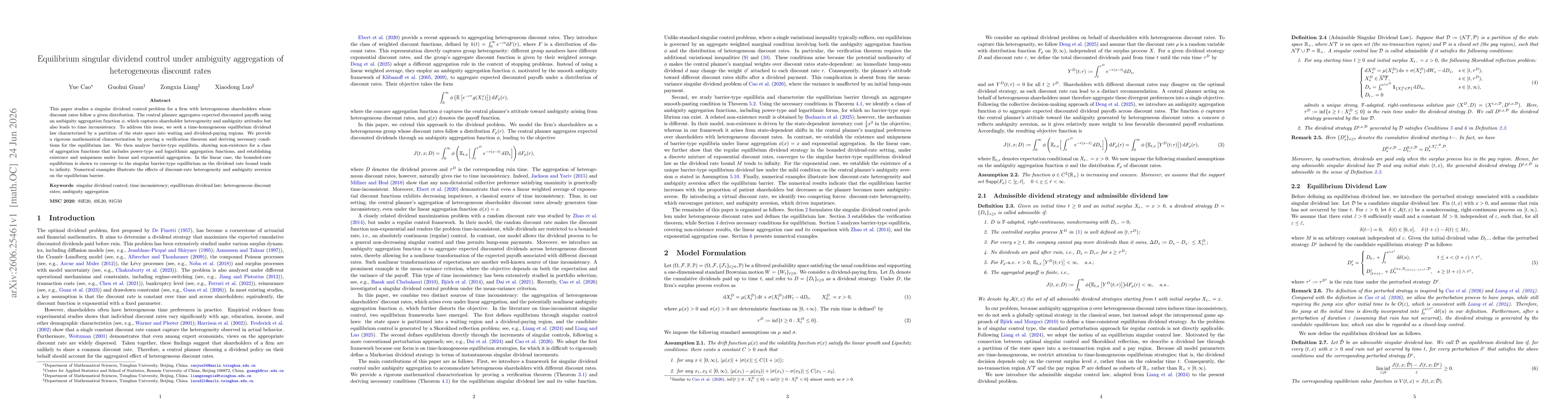 Thumbnail for Equilibrium singular dividend control under ambiguity aggregation of heterogeneous discount rates