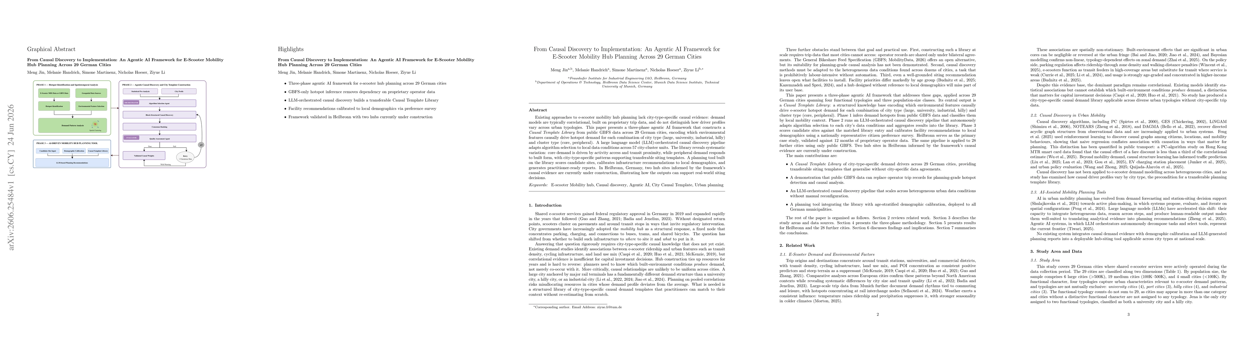 Thumbnail for From Causal Discovery to Implementation: An Agentic AI Framework for E-Scooter Mobility Hub Planning Across 29 German Cities