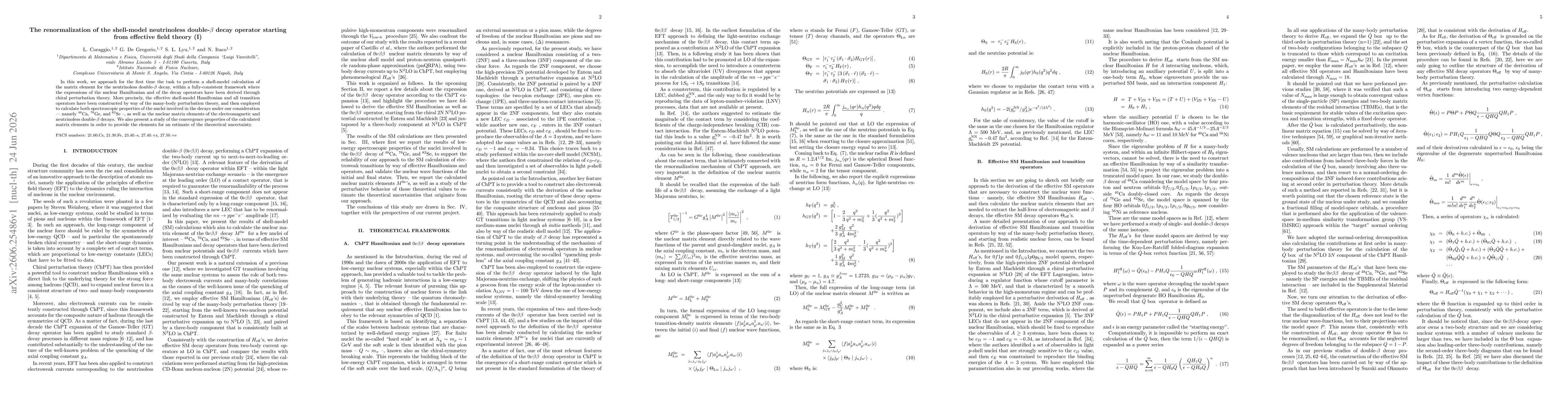 Thumbnail for The renormalization of the shell-model neutrinoless double-beta decay operator starting from effective field theory (I)