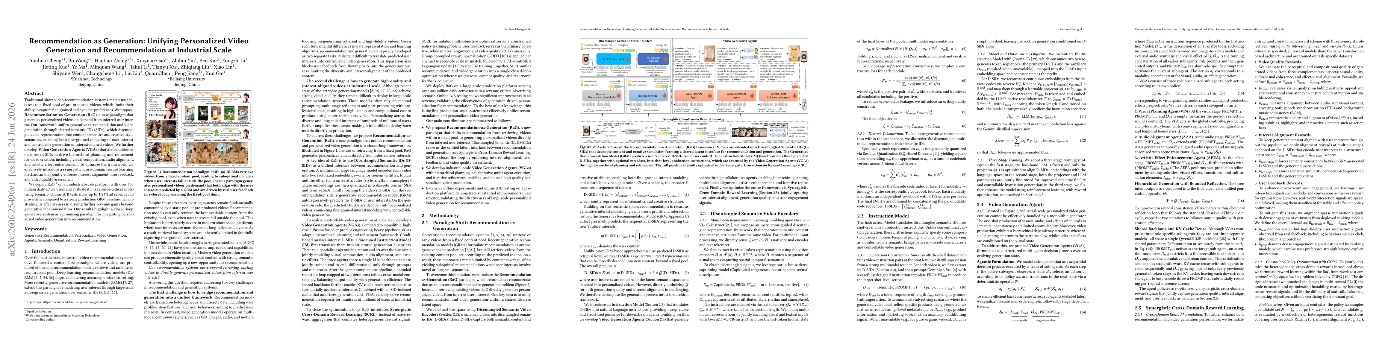 Thumbnail for Recommendation as Generation: Unifying Personalized Video Generation and Recommendation at Industrial Scale