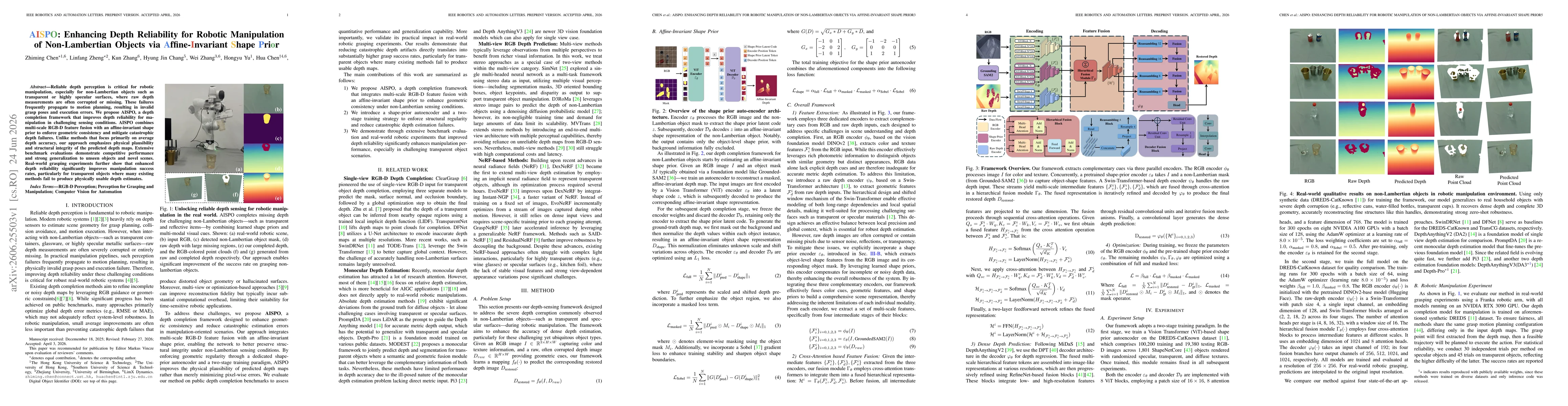 Thumbnail for AISPO: Enhancing Depth Reliability for Robotic Manipulation of Non-Lambertian Objects via Affine-Invariant Shape Prior