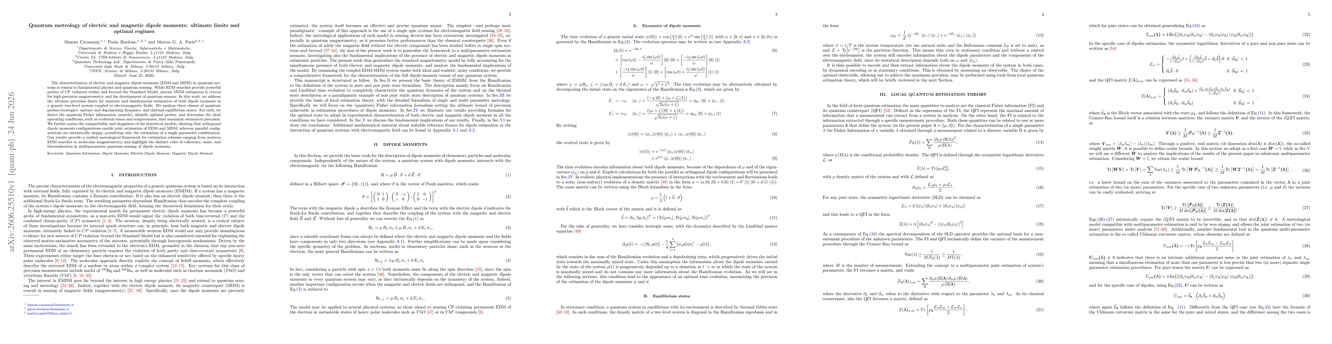 Thumbnail for Quantum metrology of electric and magnetic dipole moments: ultimate limits and optimal regimes