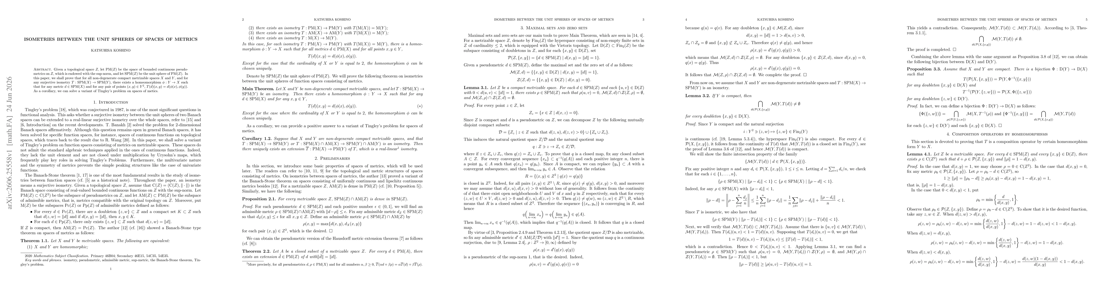 Thumbnail for Isometries between the unit spheres of spaces of metrics