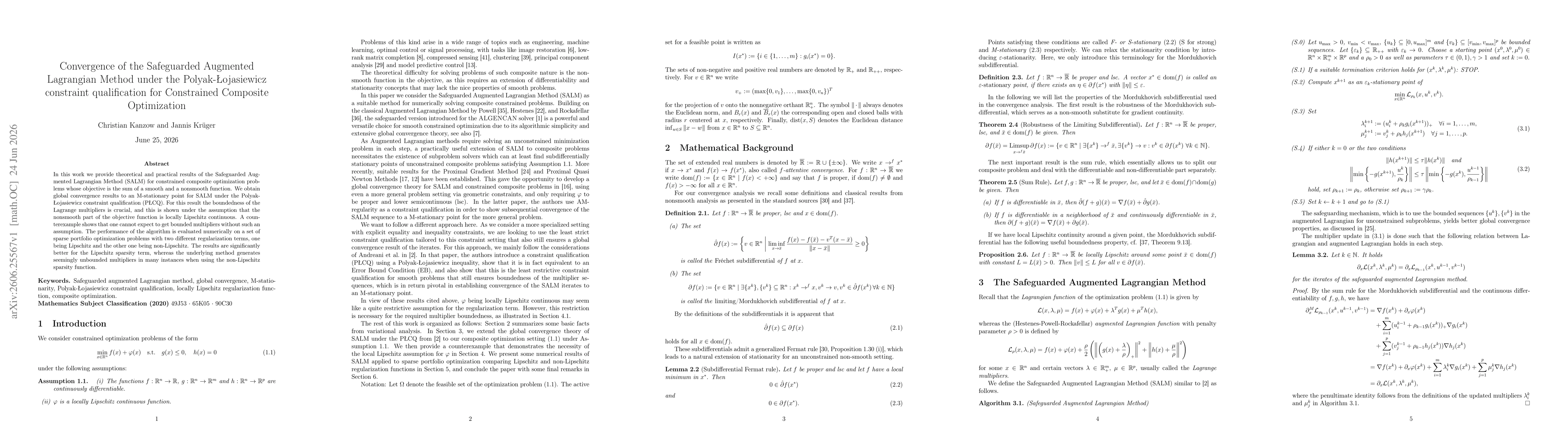 Thumbnail for Convergence of the Safeguarded Augmented Lagrangian Method under the Polyak-Lojasiewicz constraint qualification for Constrained Composite Optimization