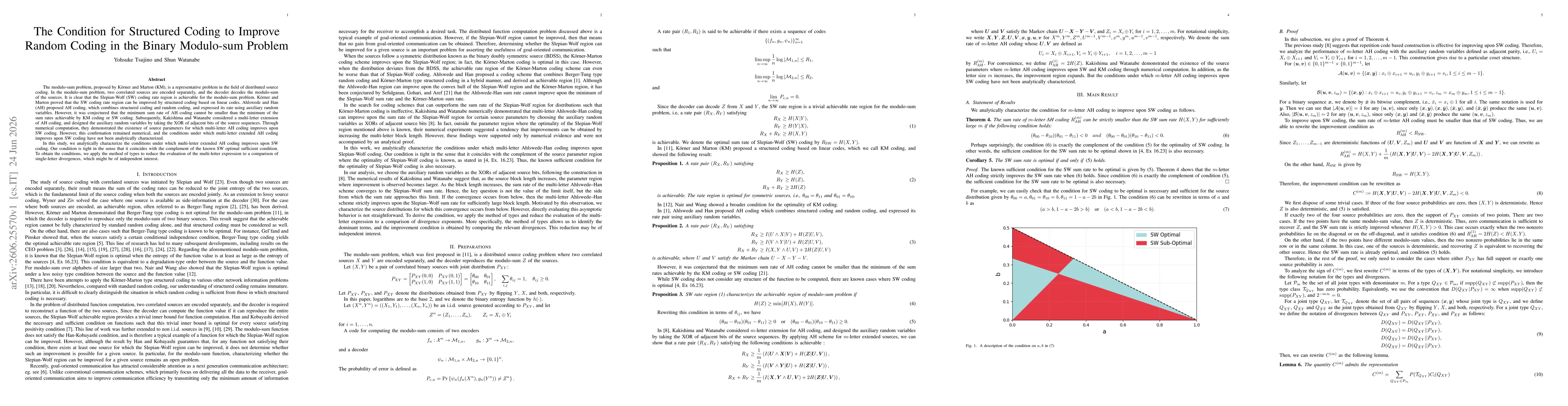 Thumbnail for The Condition for Structured Coding to Improve Random Coding in the Binary Modulo-sum Problem