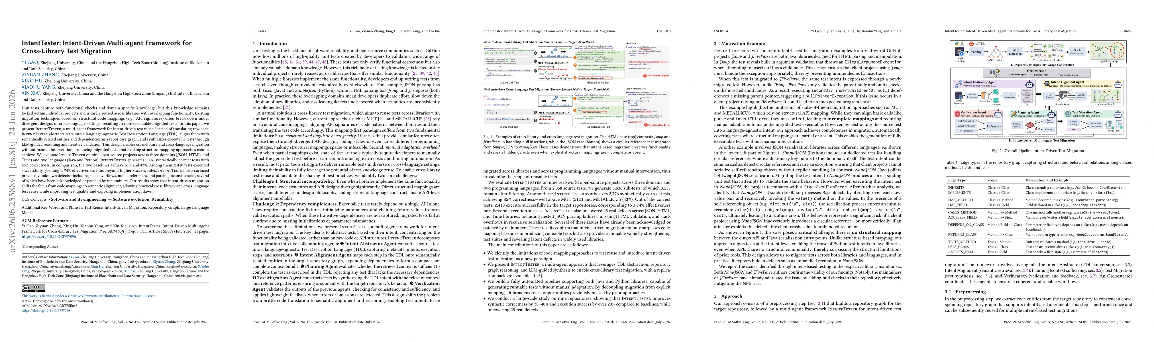 Thumbnail for IntentTester: Intent-Driven Multi-agent Framework for Cross-Library Test Migration