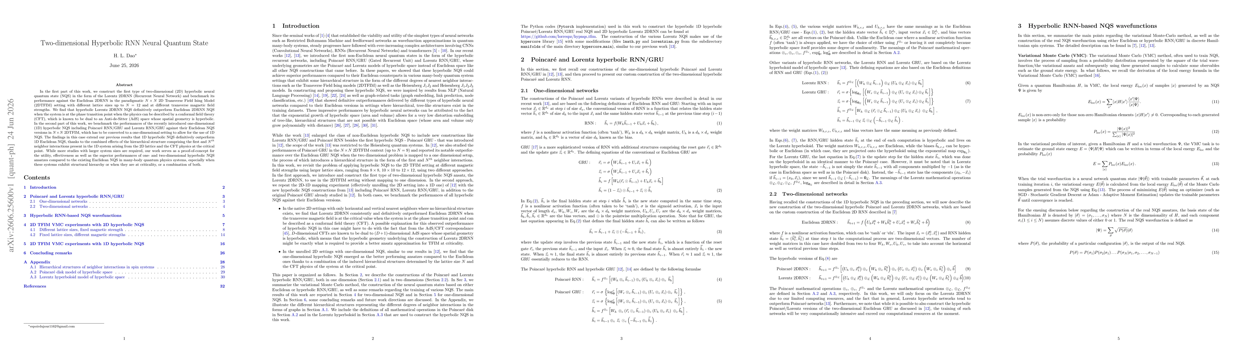 Thumbnail for Two-dimensional Hyperbolic RNN Neural Quantum State