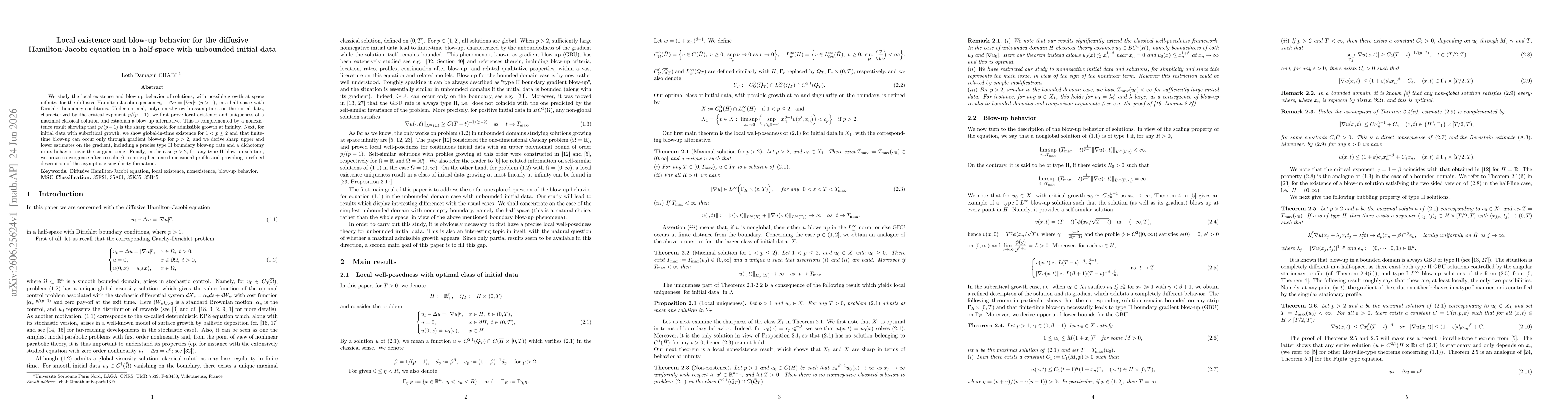 Thumbnail for Local existence and blow-up behavior for the diffusive Hamilton-Jacobi equation in a half-space with unbounded initial data