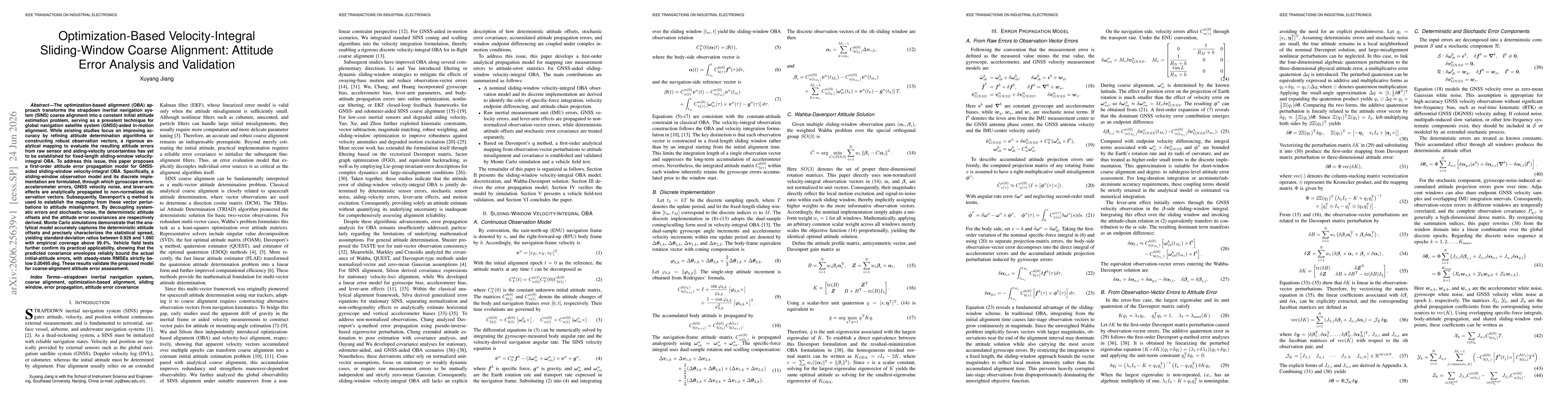 Thumbnail for Optimization-Based Velocity-Integral Sliding-Window Coarse Alignment: Attitude Error Analysis and Validation