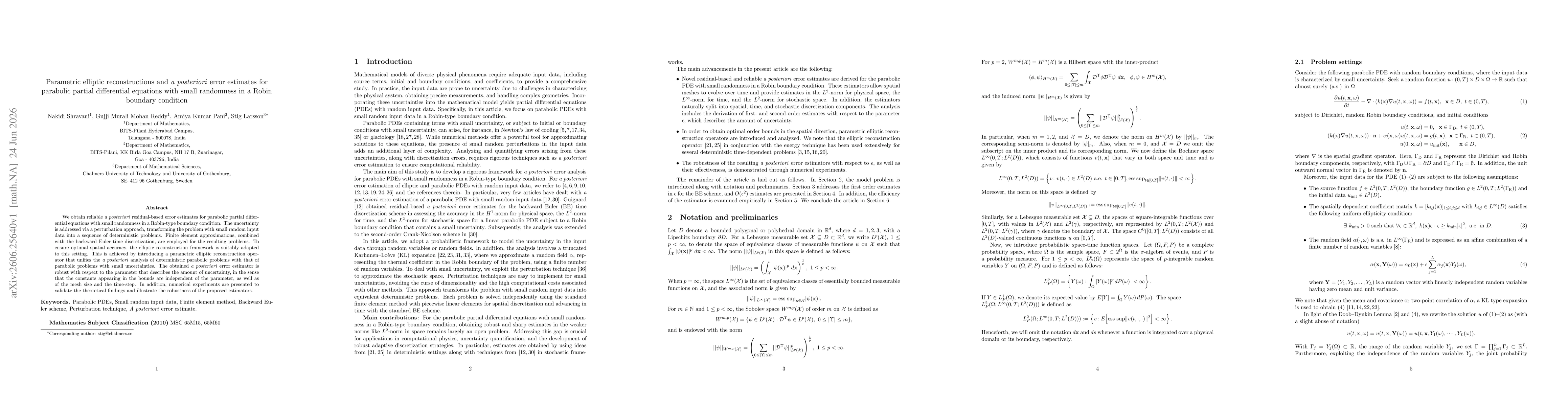 Thumbnail for Parametric elliptic reconstructions and a posteriori error estimates for parabolic partial differential equations with small randomness in a Robin boundary condition