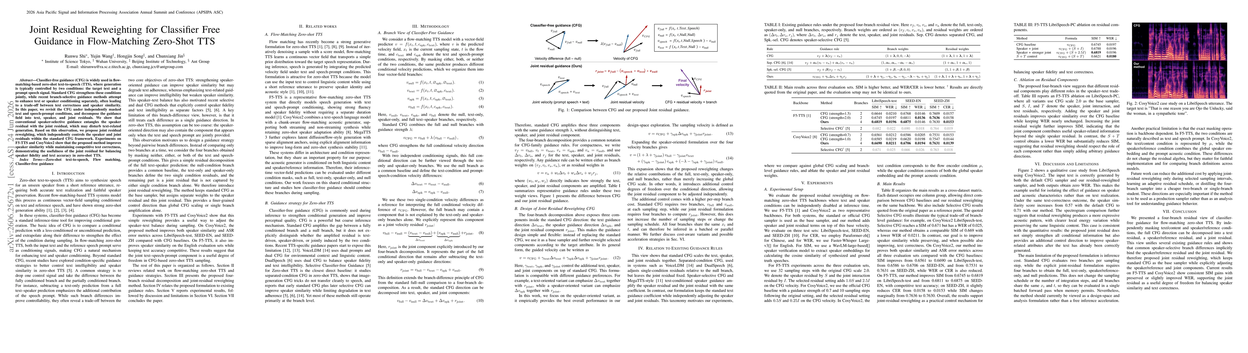 Thumbnail for Joint Residual Reweighting for Classifier Free Guidance in Flow-Matching Zero-Shot TTS