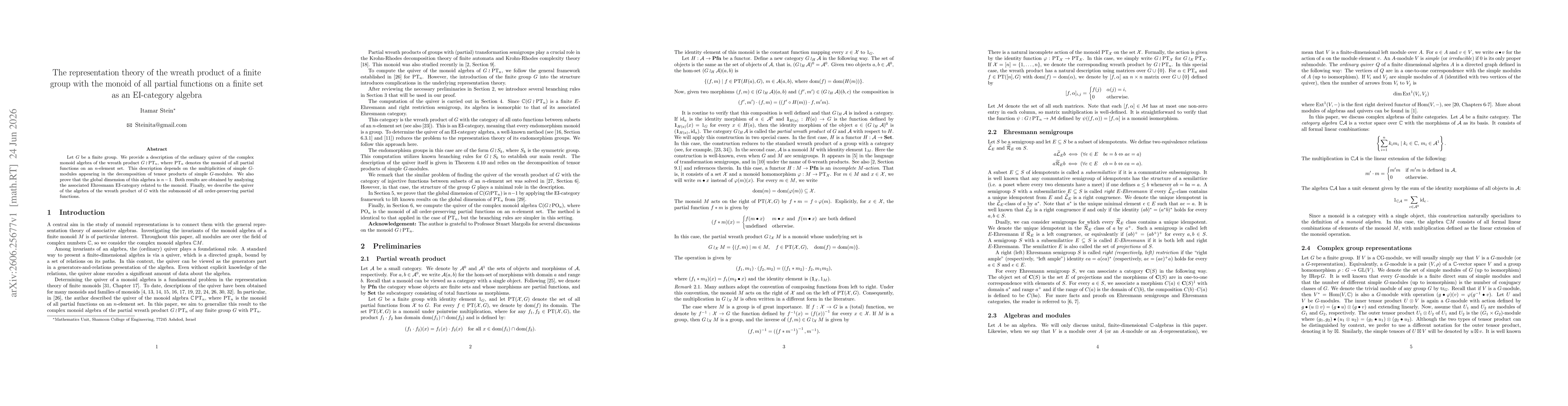 Thumbnail for The representation theory of the wreath product of a finite group with the monoid of all partial functions on a finite set as an EI-category algebra