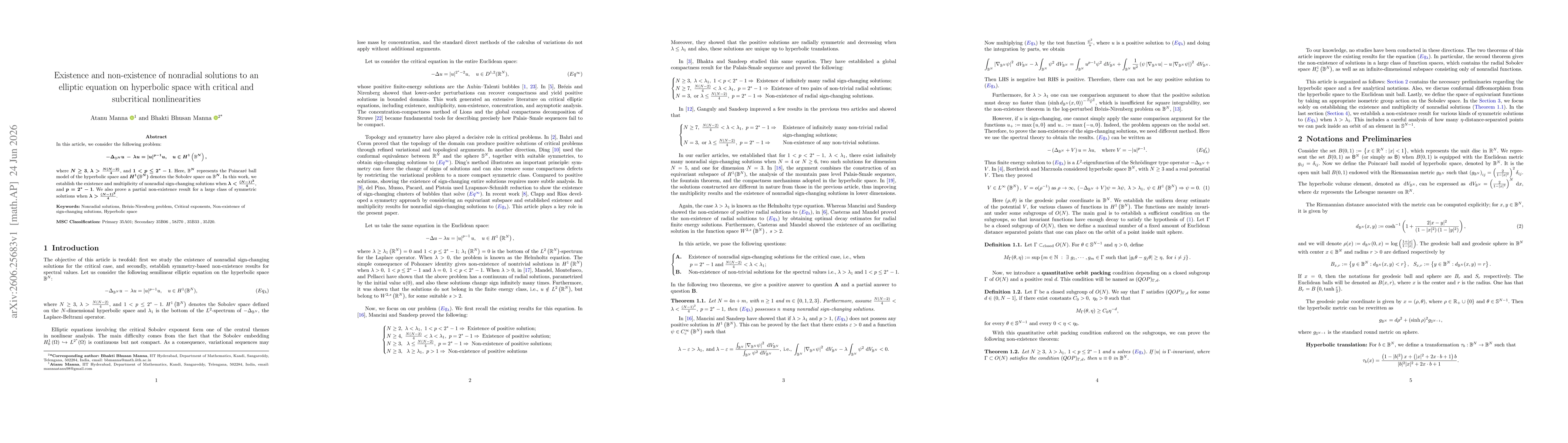 Thumbnail for Existence and non-existence of nonradial solutions to an elliptic equation on hyperbolic space with critical and subcritical nonlinearities