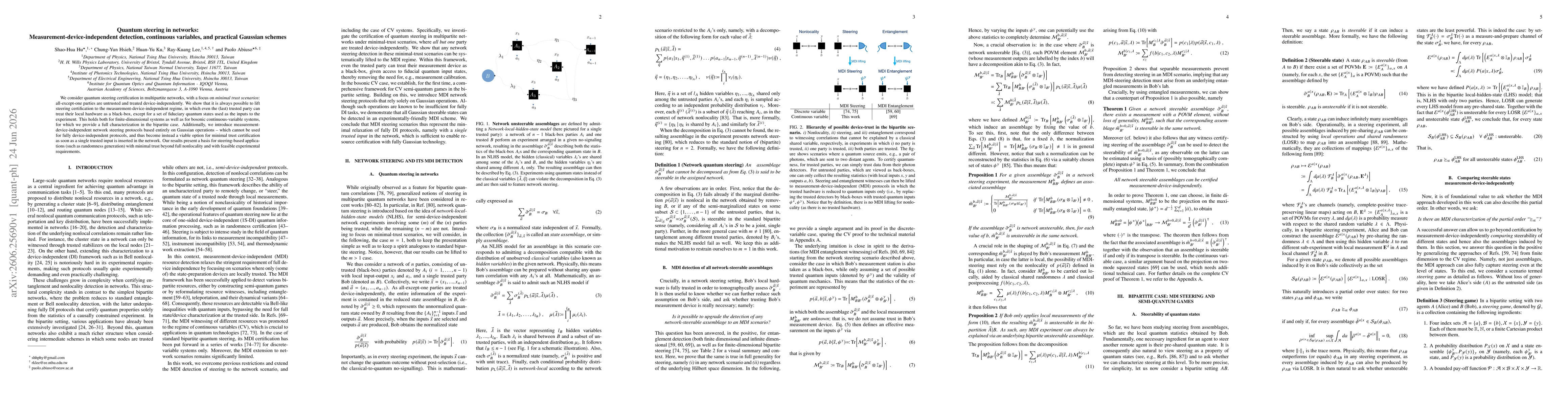 Thumbnail for Quantum steering in networks: Measurement-device-independent detection, continuous variables, and practical Gaussian schemes