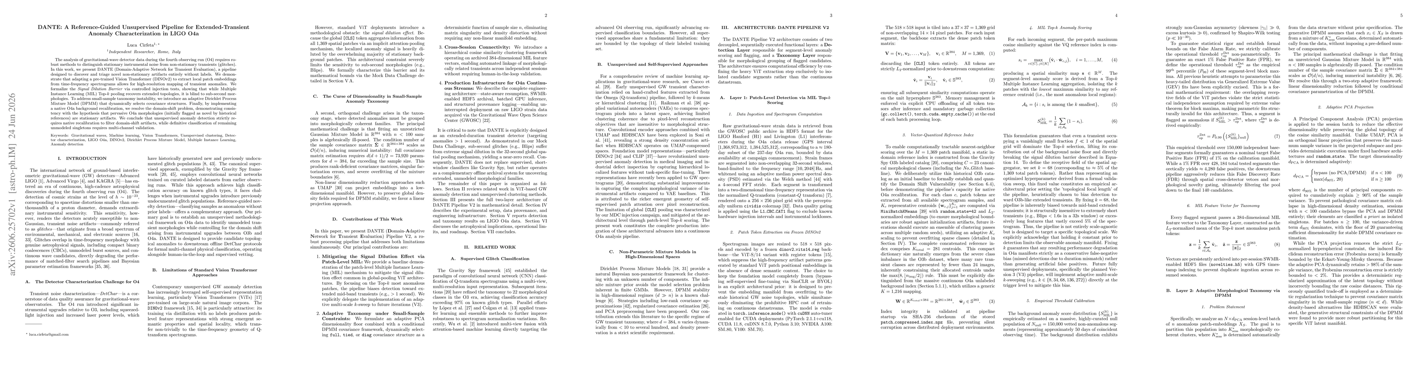 Thumbnail for DANTE: A Reference-Guided Unsupervised Pipeline for Extended-Transient Anomaly Characterization in LIGO O4a