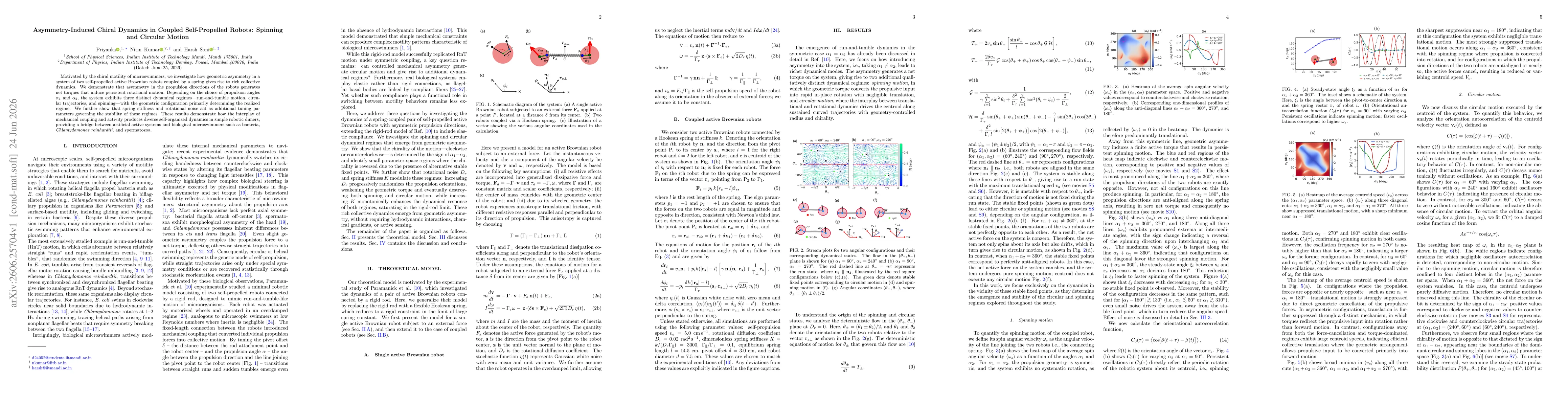 Thumbnail for Asymmetry-Induced Chiral Dynamics in Coupled Self-Propelled Robots: Spinning and Circular Motion