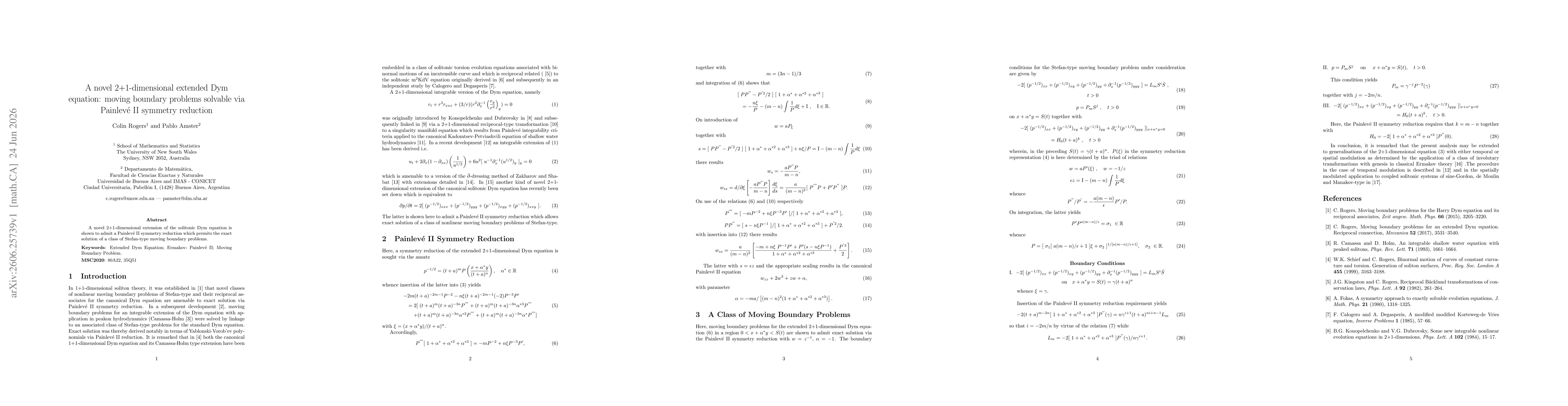 Thumbnail for A novel 2+1-dimensional extended Dym equation: moving boundary problems solvable via Painlevé II symmetry reduction