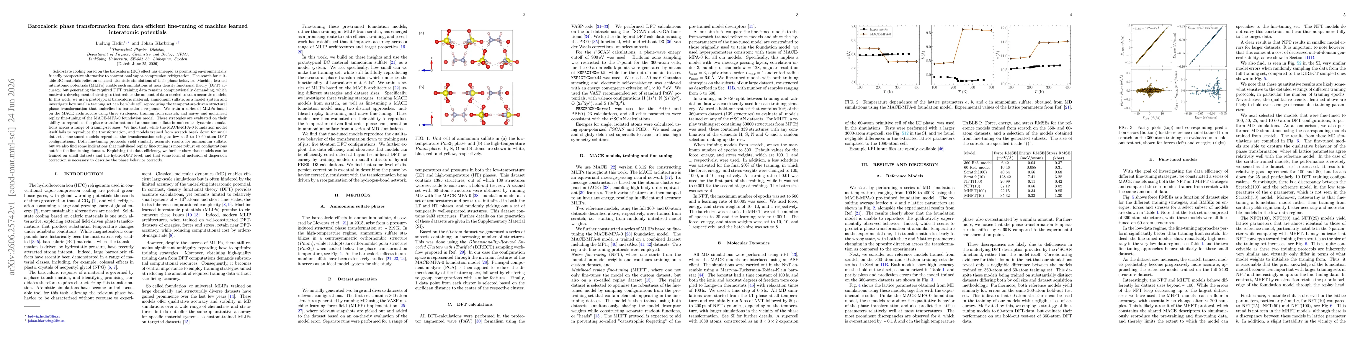 Thumbnail for Barocaloric phase transformation from data efficient fine-tuning of machine learned interatomic potentials