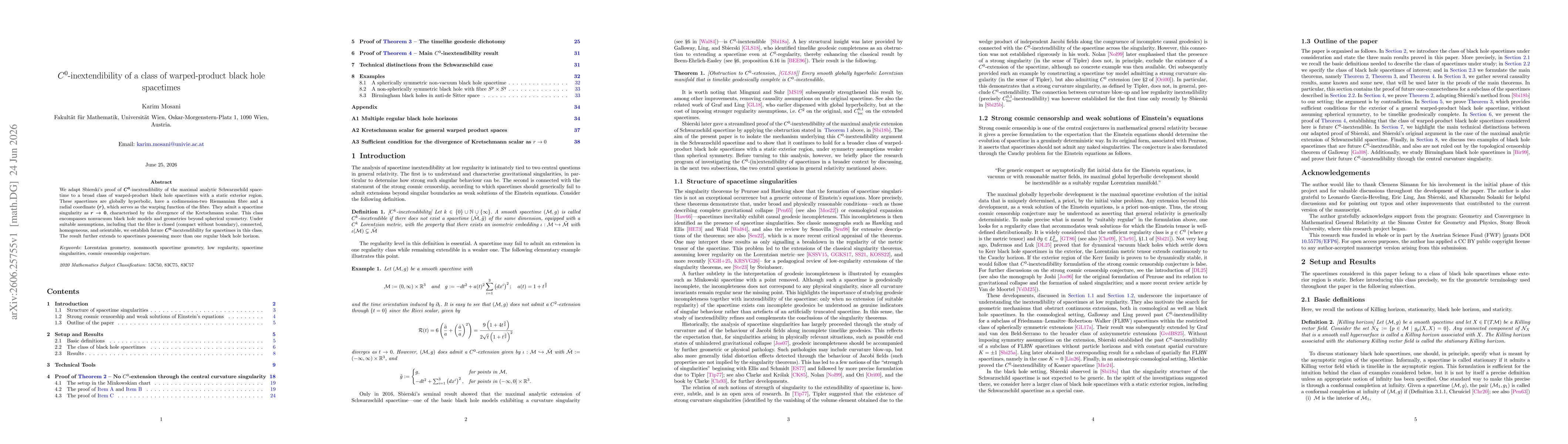 Thumbnail for $C^0$-inextendibility of a class of warped-product black hole spacetimes