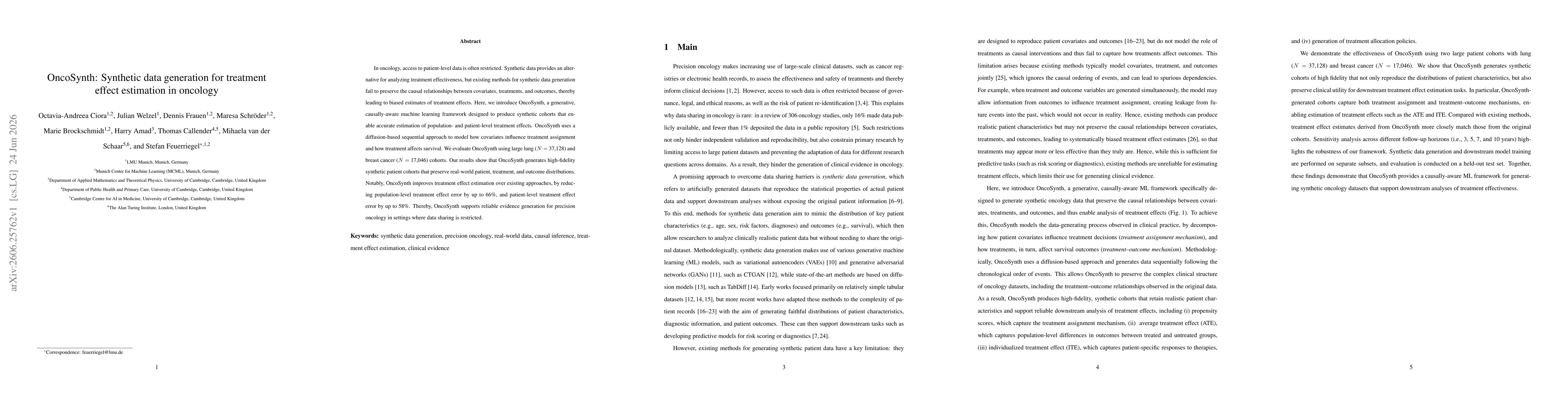 Thumbnail for OncoSynth: Synthetic data generation for treatment effect estimation in oncology