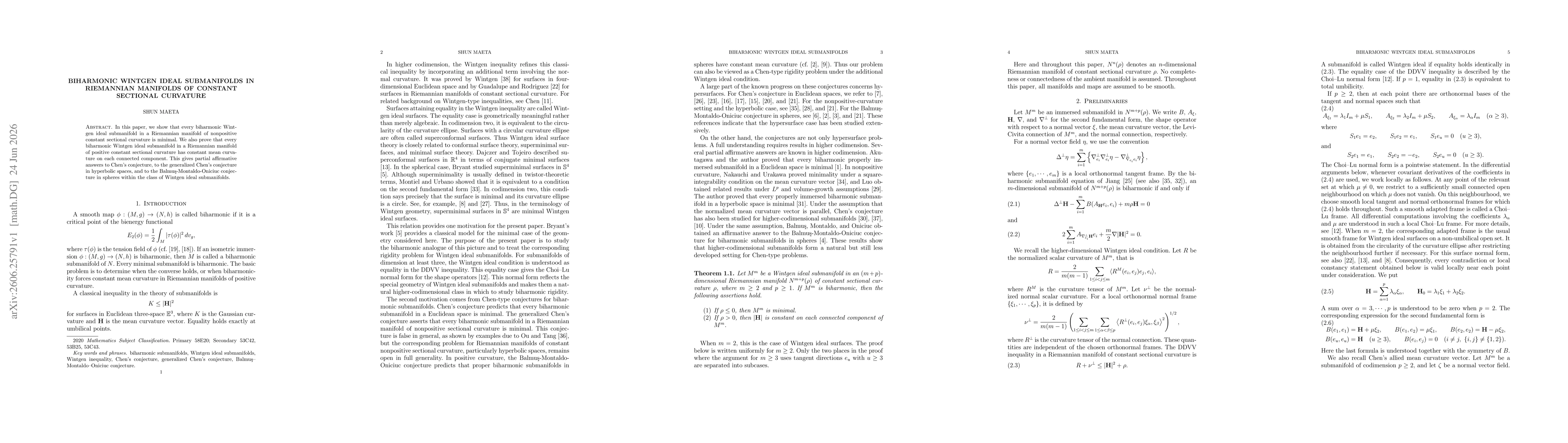 Thumbnail for Biharmonic Wintgen ideal submanifolds in Riemannian manifolds of constant sectional curvature