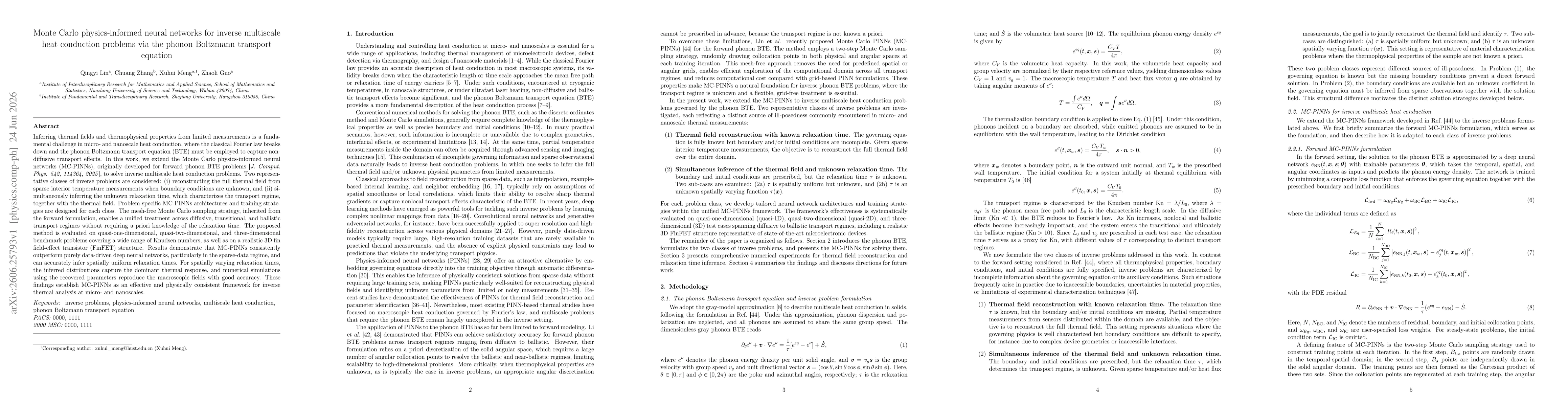 Thumbnail for Monte Carlo physics-informed neural networks for inverse multiscale heat conduction problems via the phonon Boltzmann transport equation