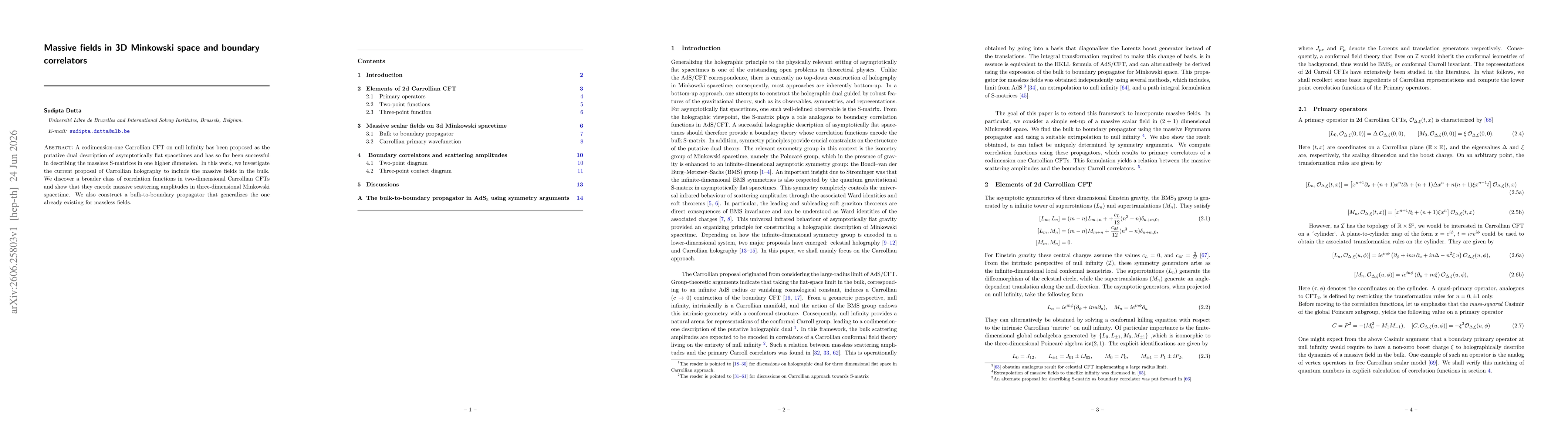 Thumbnail for Massive fields in 3D Minkowski space and boundary correlators