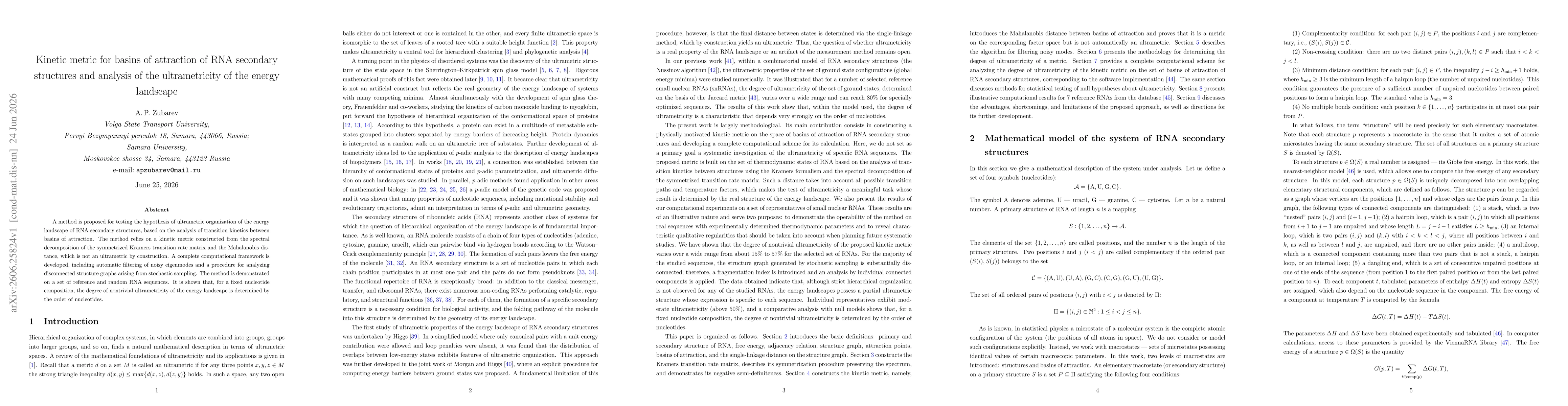 Thumbnail for Kinetic metric for basins of attraction of RNA secondary structures and analysis of the ultrametricity of the energy landscape