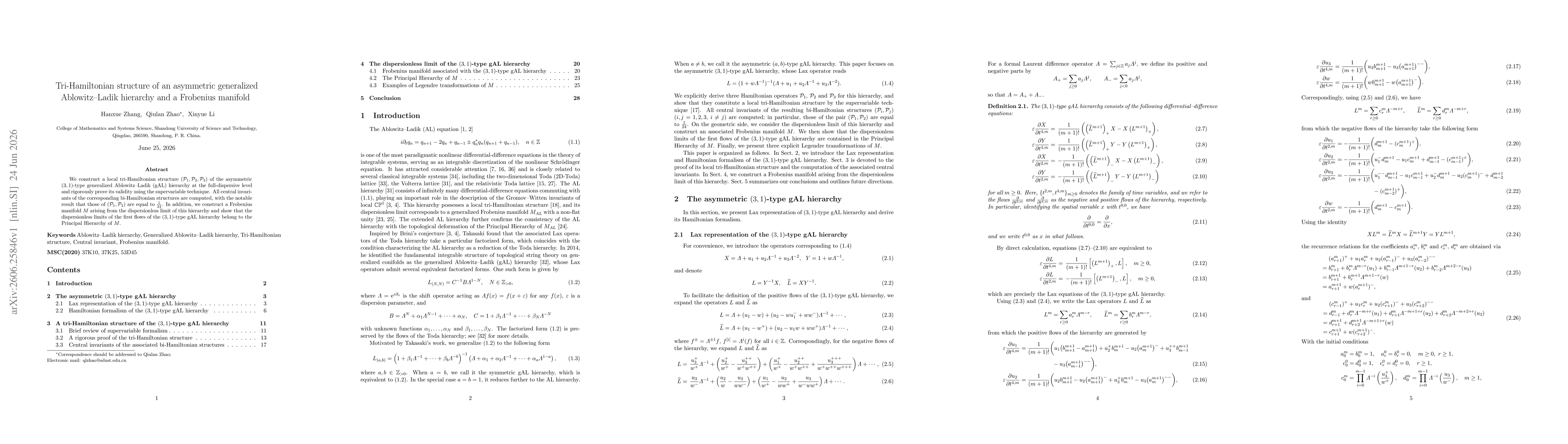 Thumbnail for Tri-Hamiltonian structure of an asymmetric generalized Ablowitz-Ladik hierarchy and a Frobenius manifold