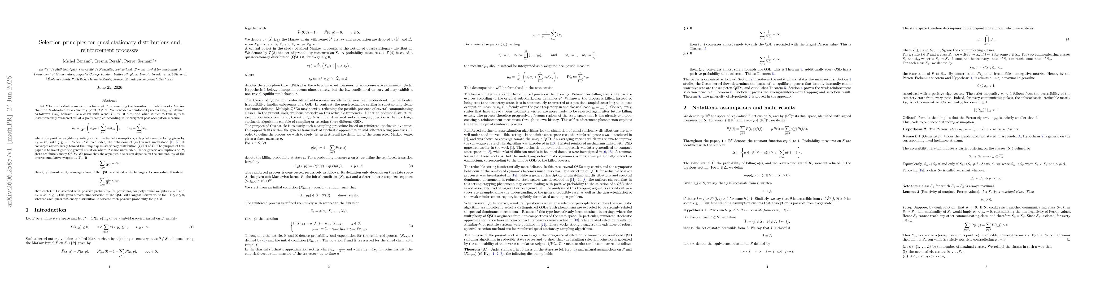 Thumbnail for Selection principles for quasi-stationary distributions and reinforcement processes