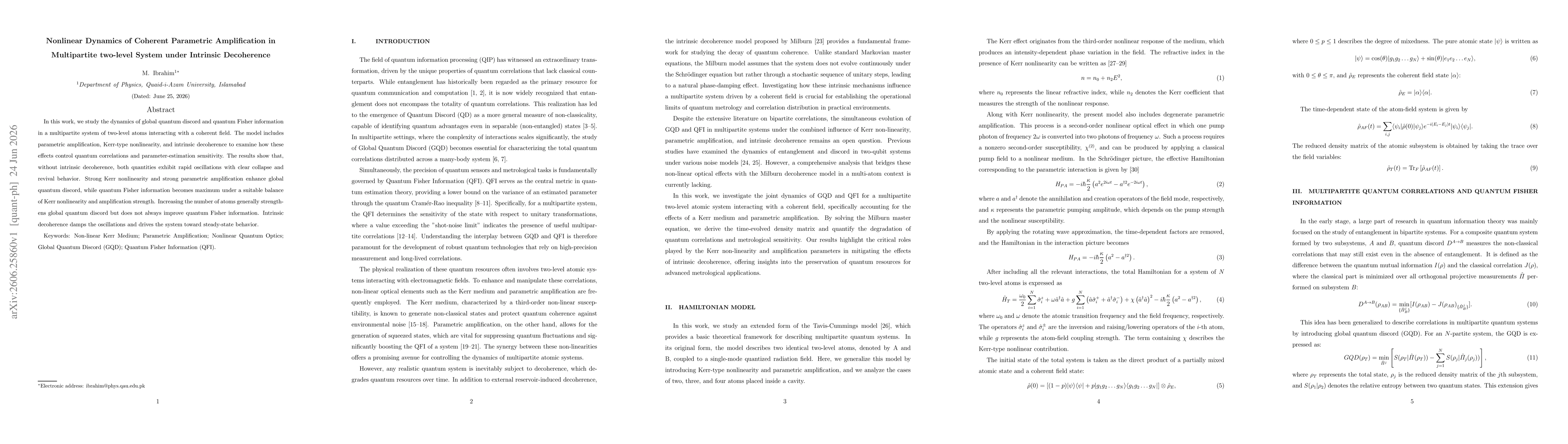 Thumbnail for Nonlinear Dynamics of Coherent Parametric Amplification in Multipartite two-level System under Intrinsic Decoherence