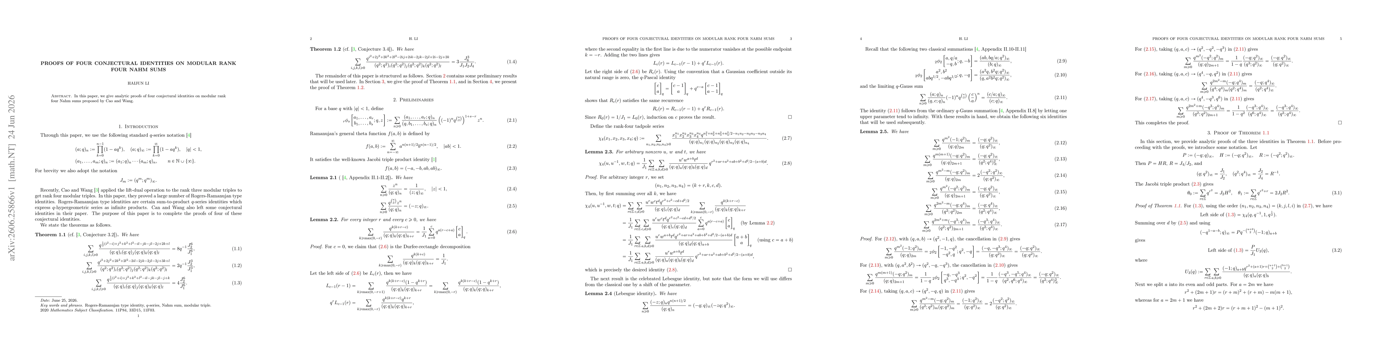 Thumbnail for Proofs of four conjectural identities on modular rank four Nahm sums