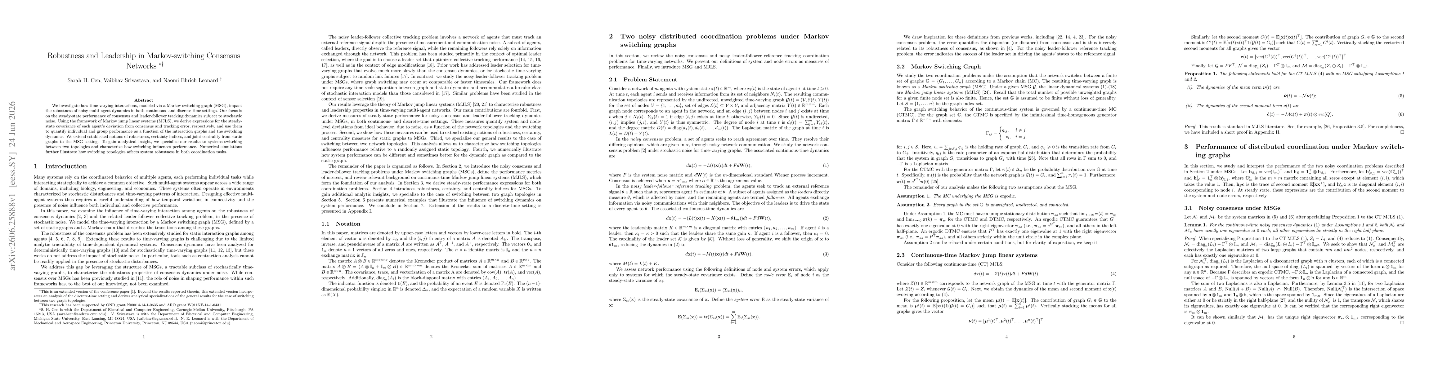 Thumbnail for Robustness and Leadership in Markov-switching Consensus Networks