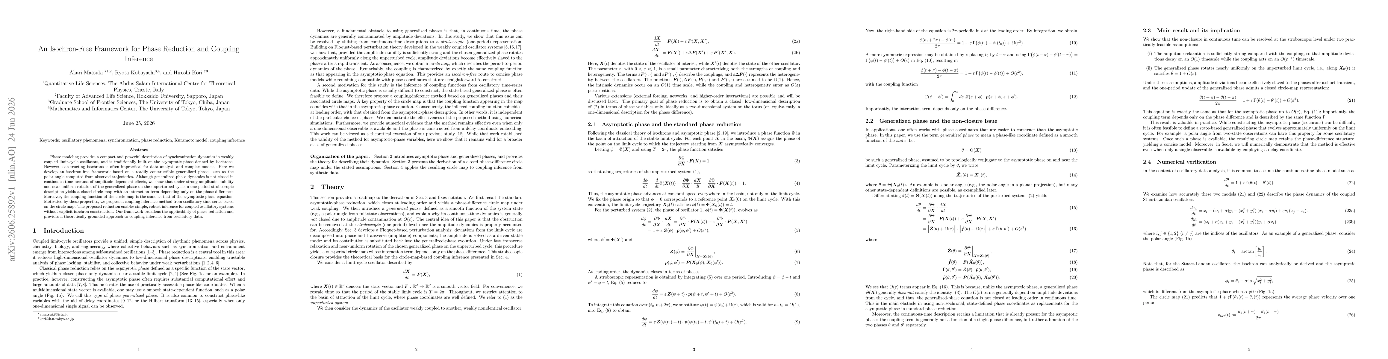Thumbnail for An Isochron-Free Framework for Phase Reduction and Coupling Inference