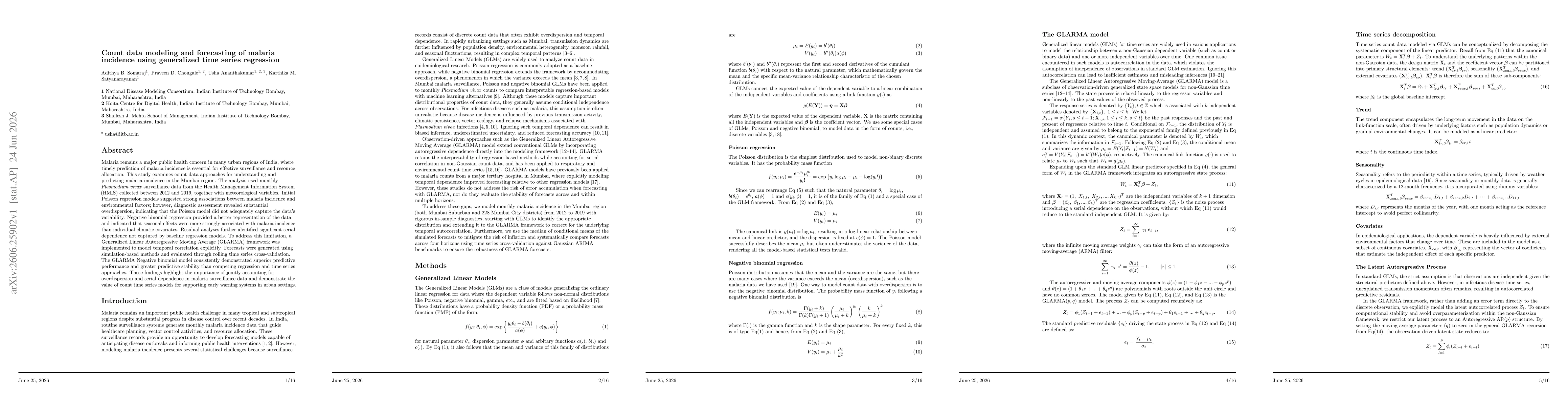Thumbnail for Count data modeling and forecasting of malaria incidence using generalized time series regression
