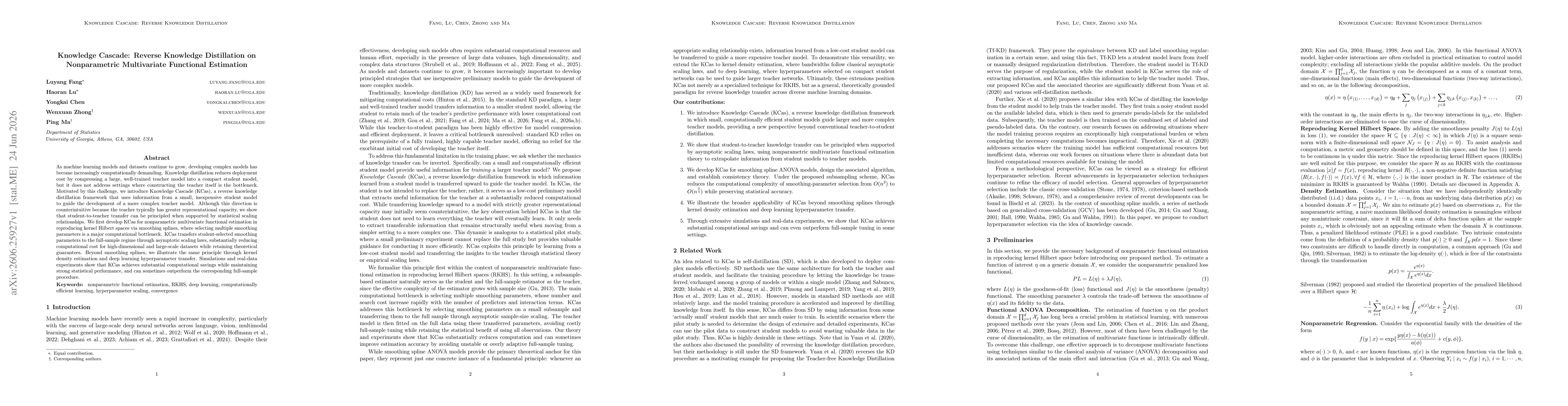 Thumbnail for Knowledge Cascade: Reverse Knowledge Distillation on Nonparametric Multivariate Functional Estimation
