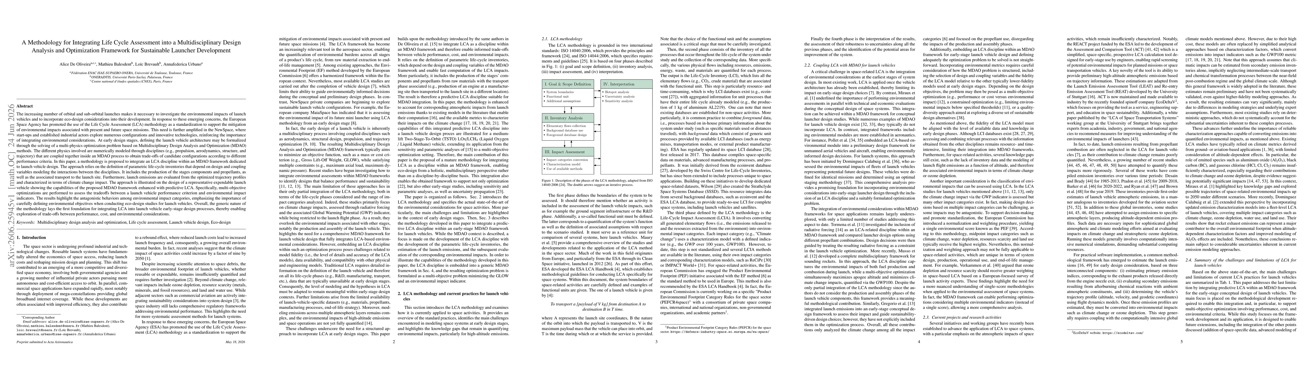 Thumbnail for A Methodology for Integrating Life Cycle Assessment into a Multidisciplinary Design Analysis and Optimization Framework for Sustainable Launcher Development