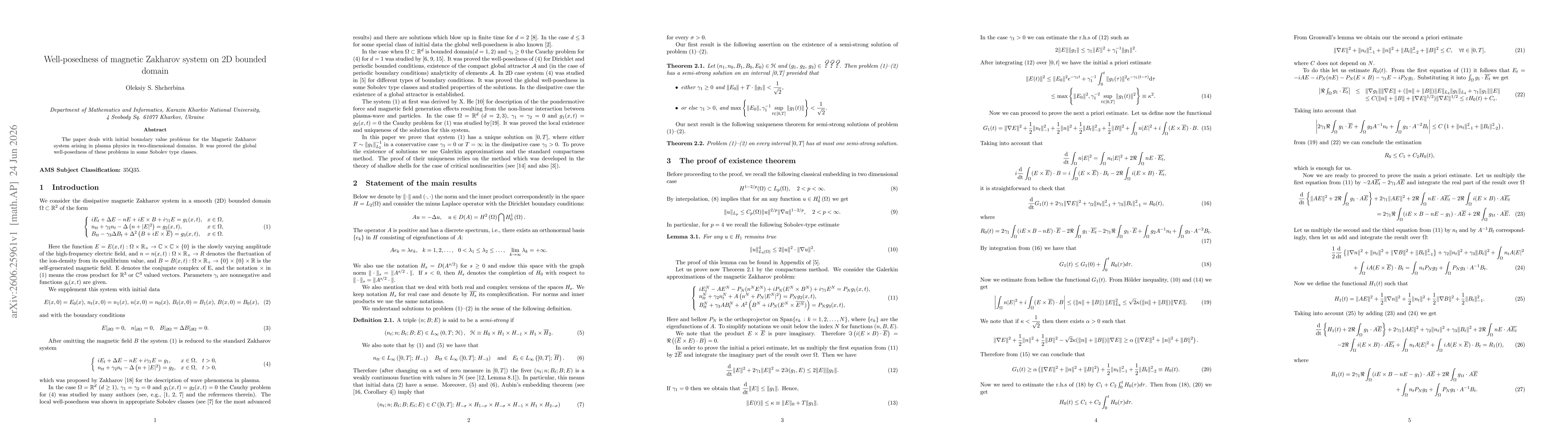 Thumbnail for Well-posedness of magnetic Zakharov system on 2D bounded domain