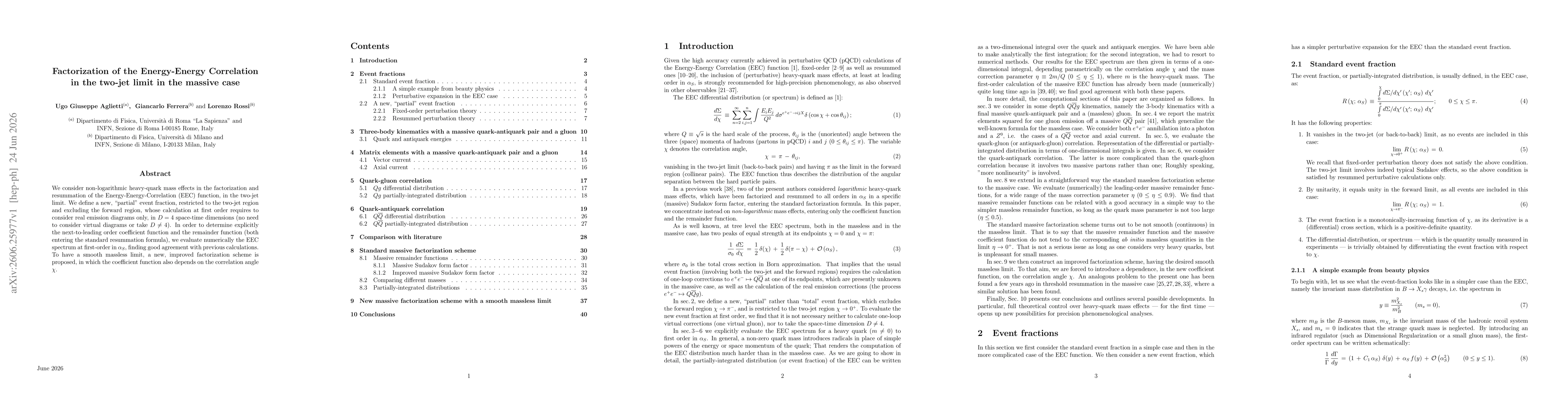 Thumbnail for Factorization of the Energy-Energy Correlation in the two-jet limit in the massive case