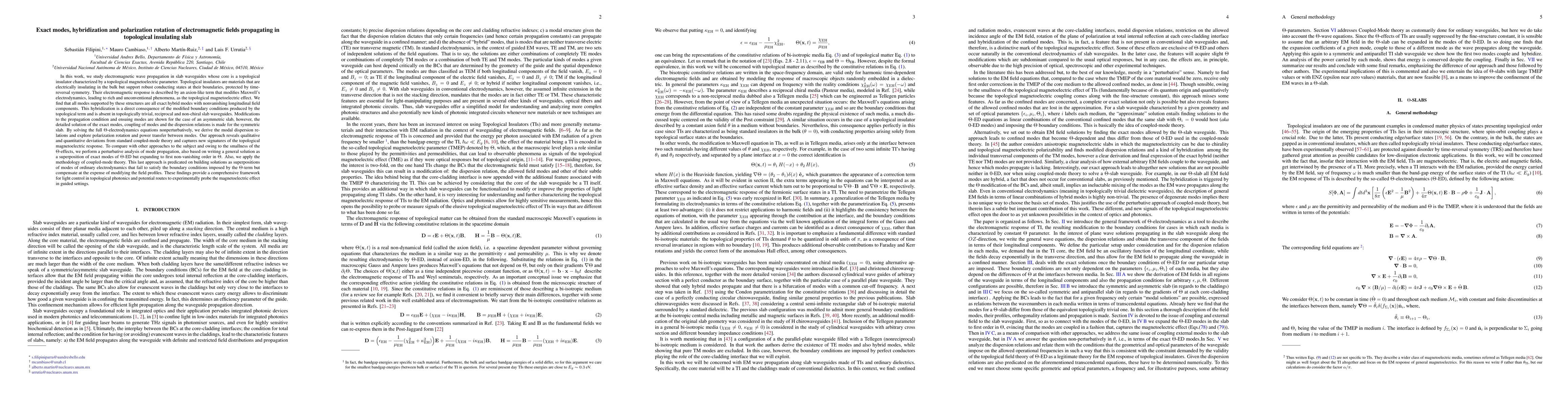 Thumbnail for Exact modes, hybridization and polarization rotation of electromagnetic fields propagating in topological insulating slab