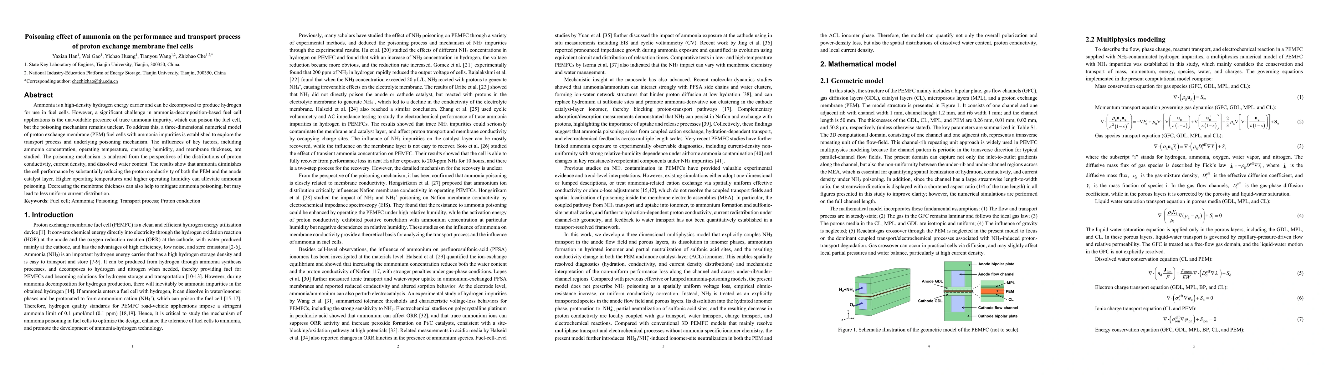 Thumbnail for Poisoning effect of ammonia on the performance and transport process of proton exchange membrane fuel cells