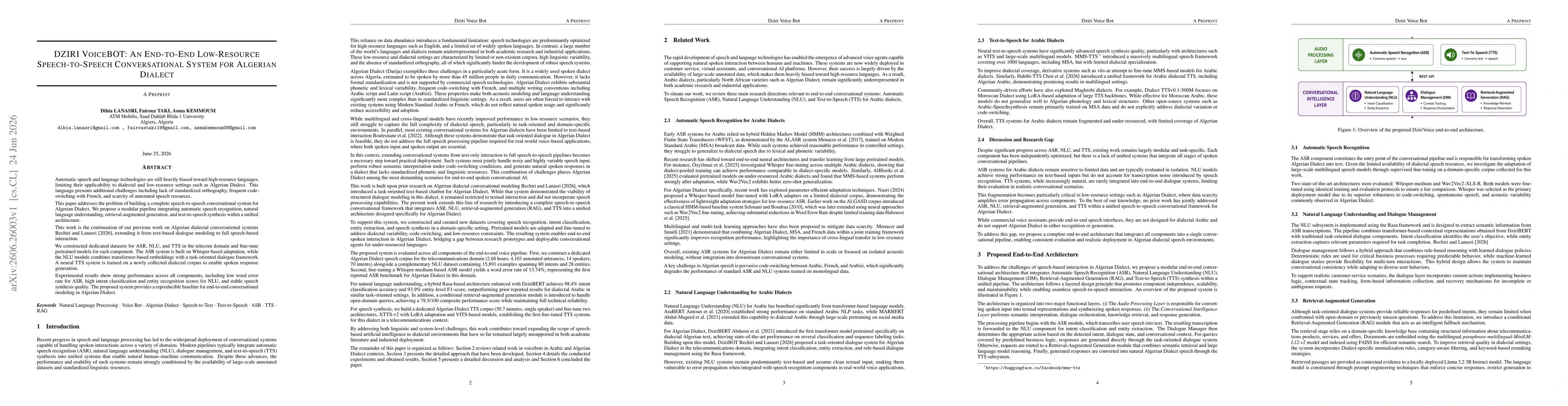 Thumbnail for Dziri Voicebot: An End-to-End Low-Resource Speech-to-Speech Conversational System for Algerian Dialect