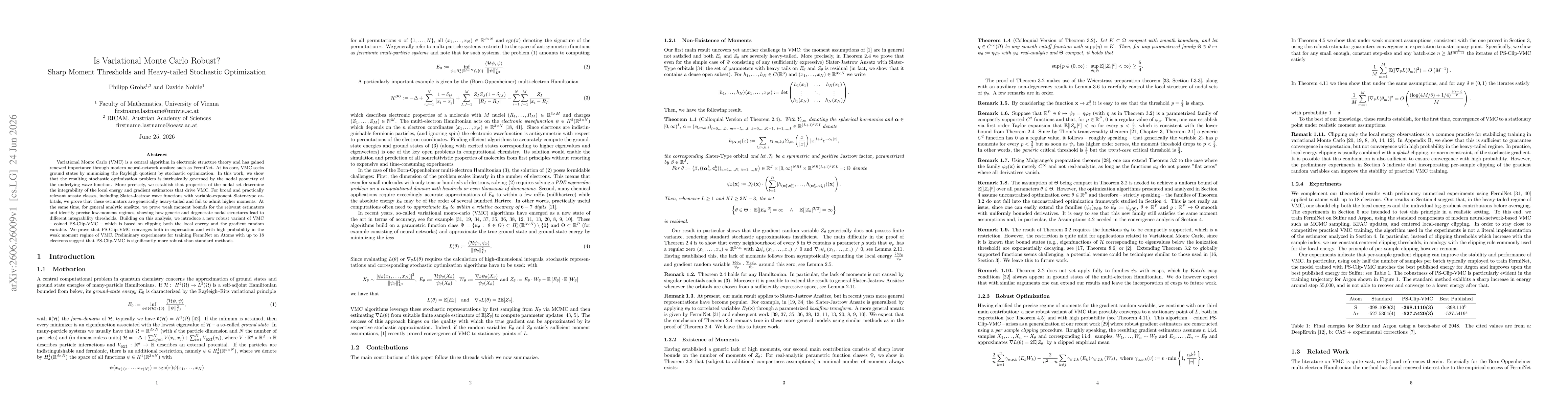 Thumbnail for Is Variational Monte Carlo Robust? Sharp Moment Thresholds and Heavy-tailed Stochastic Optimization