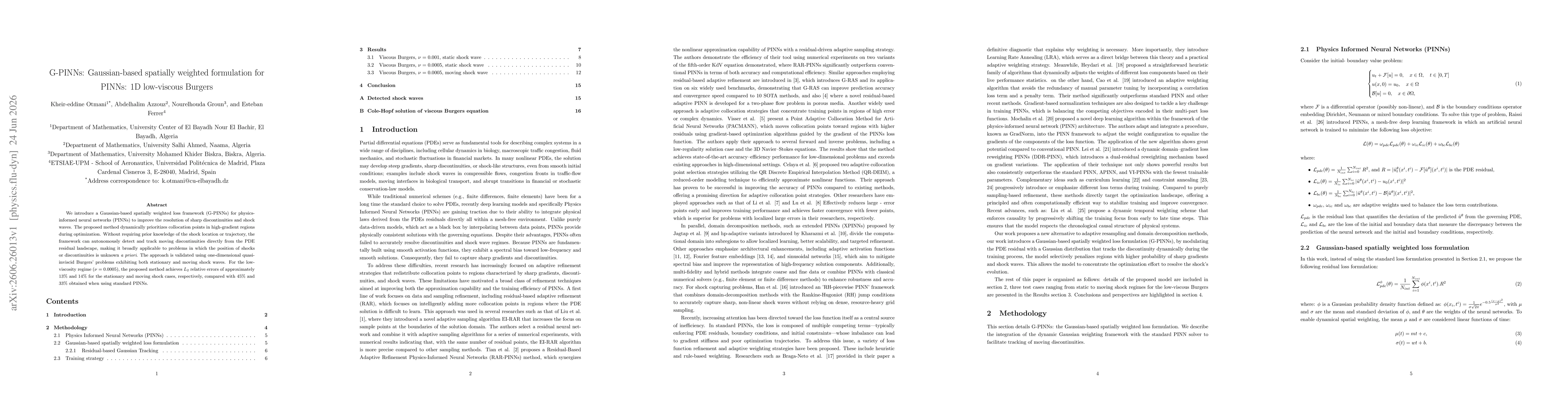 Thumbnail for G-PINNs: Gaussian-based spatially weighted formulation for PINNs: 1D low-viscous Burgers
